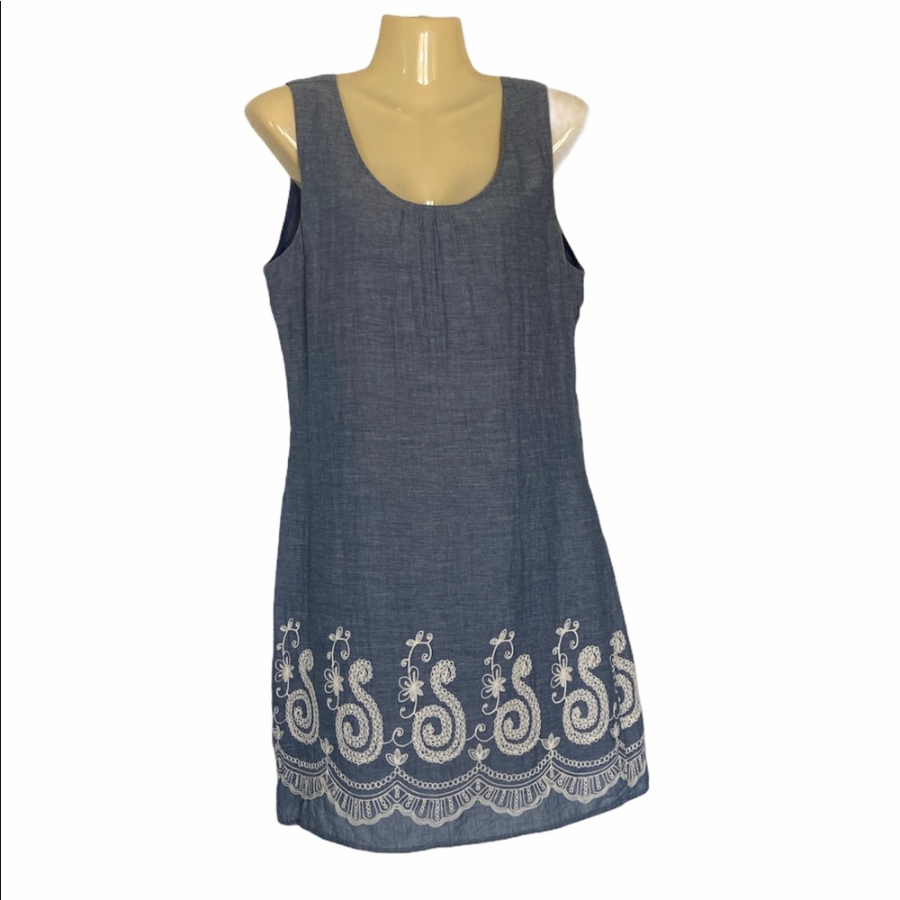 Umgee Shift Dress Embroidery Hem Beach Coastal Grandma Boho Classic Chic Medium